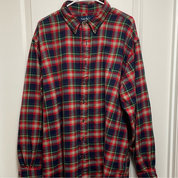 ❤️‍🔥 Ralph Lauren HANDSOME XXLB Classic Fit Red Green Black Plaid Flannel Shirt - Picture 2 of 8